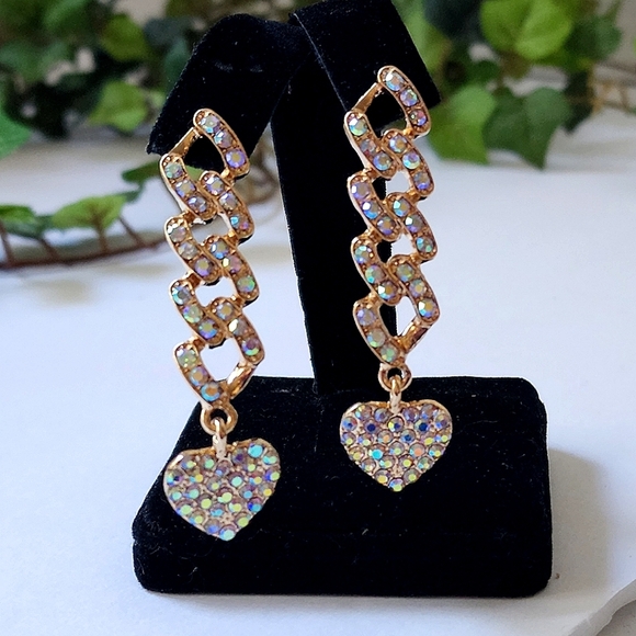 Gold Chain Drop Earrings with Iridescent Crystals - Picture 1 of 5